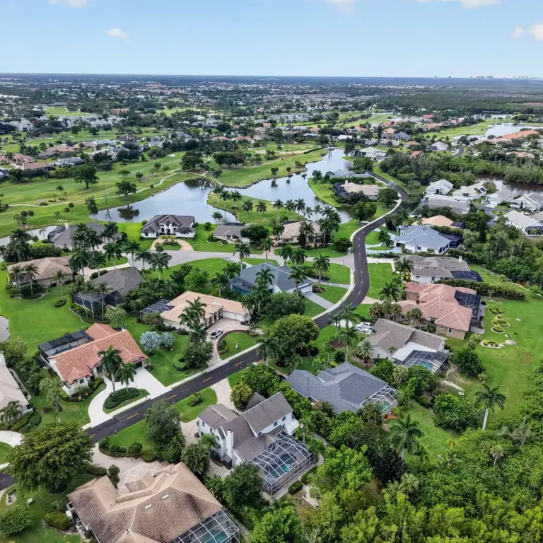 Aerial view of a golf and lake community in Southwest Florida